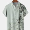 Men DJ Shirts | Floral Sakura Chest Pocket Short Sleeve Hawaiian Shirt Green