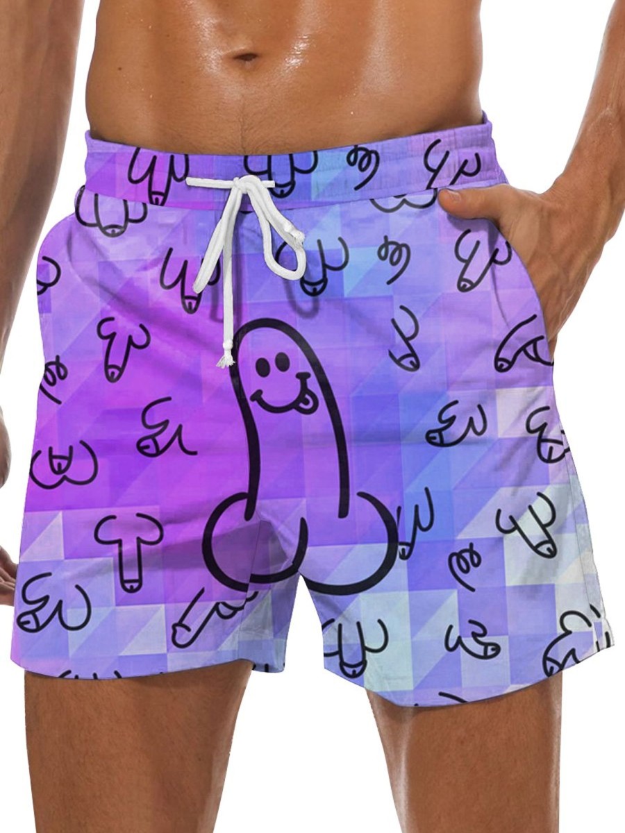 Men DJ Bottoms | Fun Plaid And Cocks Print Pocket Track Shorts Photo Color