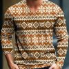 Men DJ Print Sweater | V-Neck Retro Jacquard Print Casual Pullover Knitted Sweater Photo Color