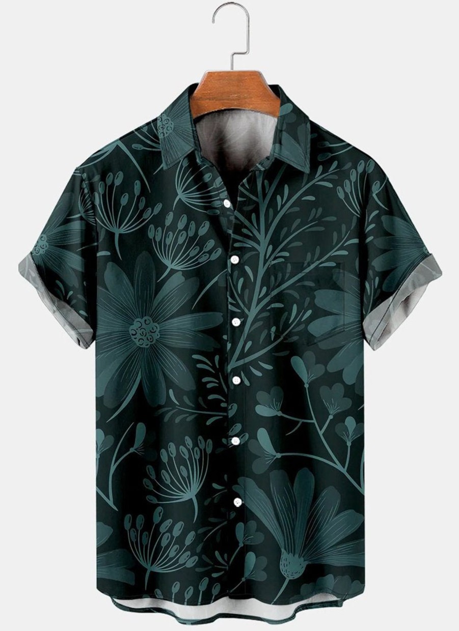 Men findercube Shirts | Men'S Floral Print Short Sleeve Shirt Green