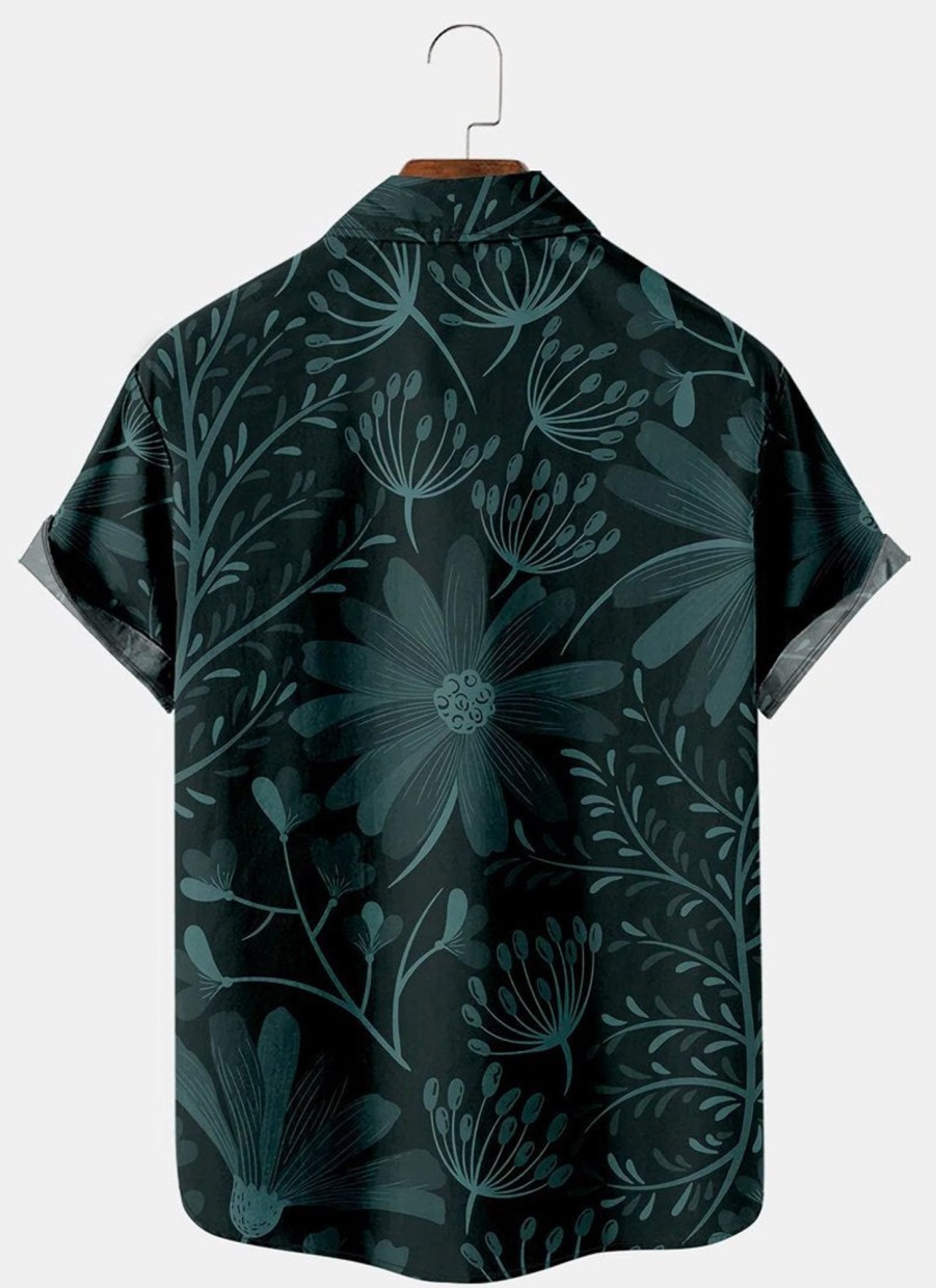 Men findercube Shirts | Men'S Floral Print Short Sleeve Shirt Green