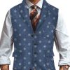 Men DJ Vest | Retro Denim Polka Dot Print Lapel Three-Pocket Casual Vest Blue