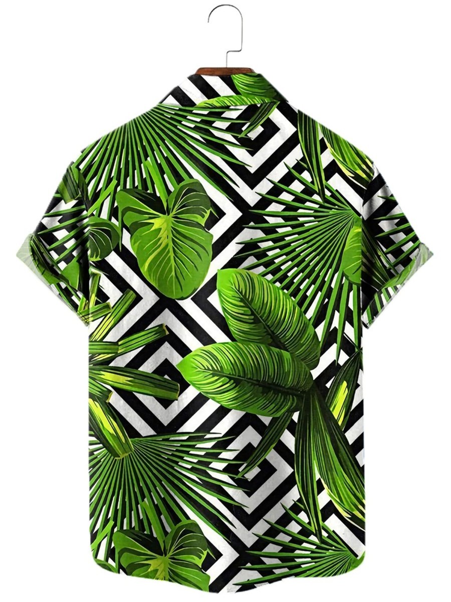 Men MW Shirts | Men'S Hawaiian Printed Lapel Short Sleeve Shirt 54811764M Green