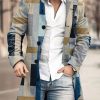 Men DJ Jacket | Vintage Color Block Print Double Pocket Single Breasted Jacket Photo Color