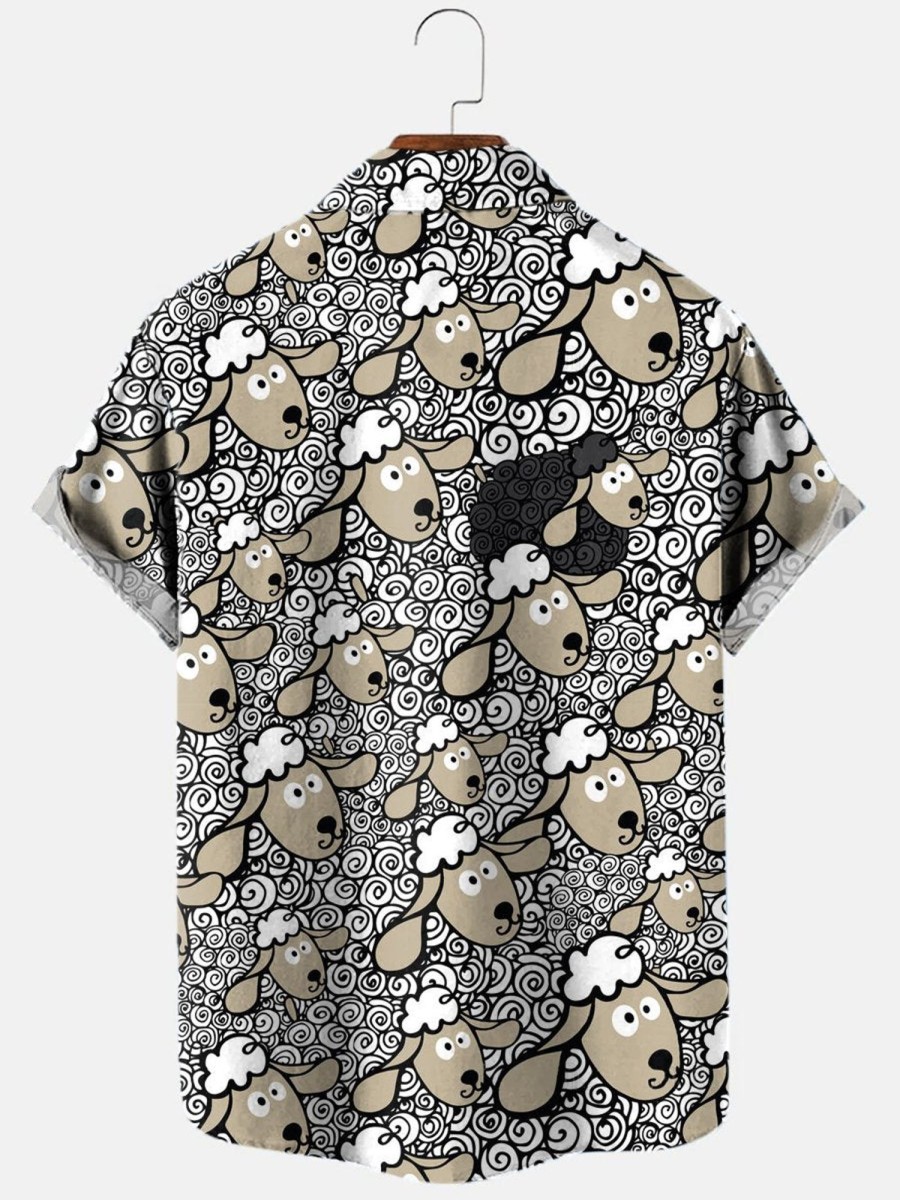 Men HLJ Shirts | Men'S Special Black Sheep Print Short Sleeve Shirt Khaki