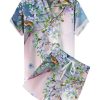 Men DJ Set | Men'S Hawaiian Floral Bird Print Short Sleeve Set Photo Color