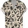 Men DJ Shirts | Retro Abstract Face Print Short Sleeve Shirt Khaki