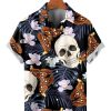 Men HLJ Shirts | Gothic Skull Giant Butterfly Print Short Sleeve Shirt Black