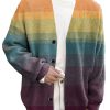 Men BXL Print Cardigan | Men'S Rainbow Gradient Print V-Neck Button-Up Knitted Cardigan Photo Color