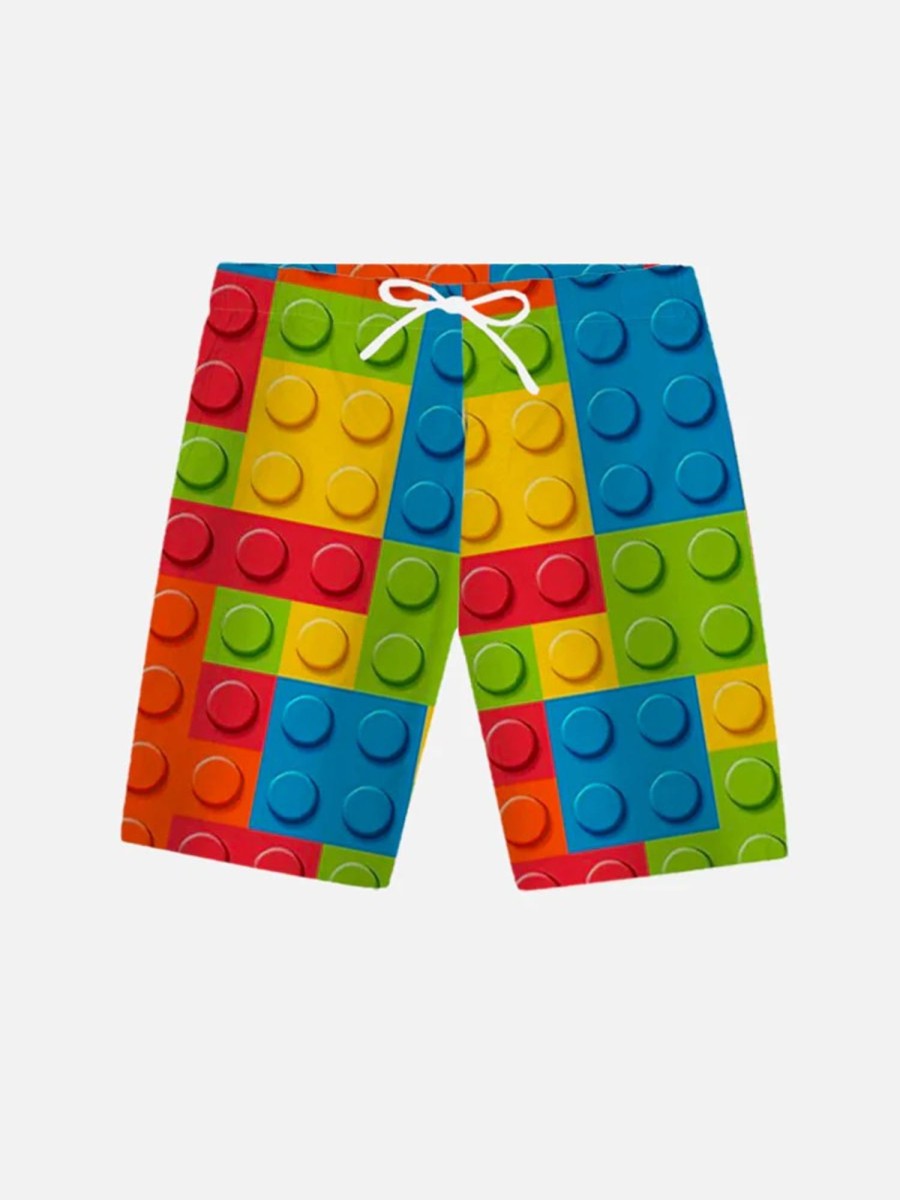 Men GYJ Bottoms | Colorful Puzzle Hawaiian Lounge Shorts Photo Color