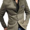 Men DJ Jacket | Stand Collar Solid Color Three Pocket Casual Jacket Army Green