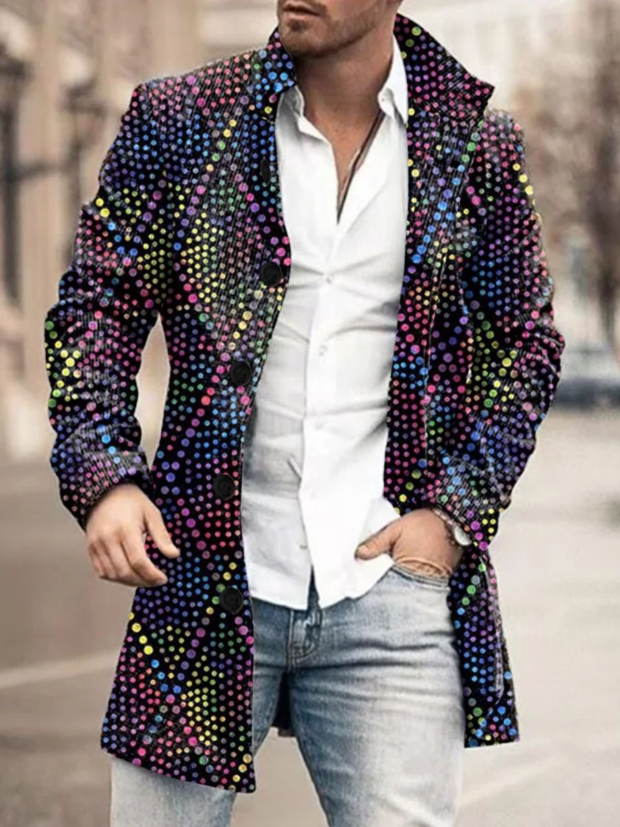 Men GYJ Print Jacket | Abstract Color Art Print Double Pocket Single Breasted Jacket Photo Color