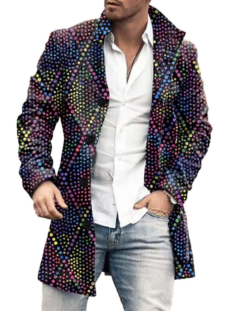 Men GYJ Print Jacket | Abstract Color Art Print Double Pocket Single Breasted Jacket Photo Color