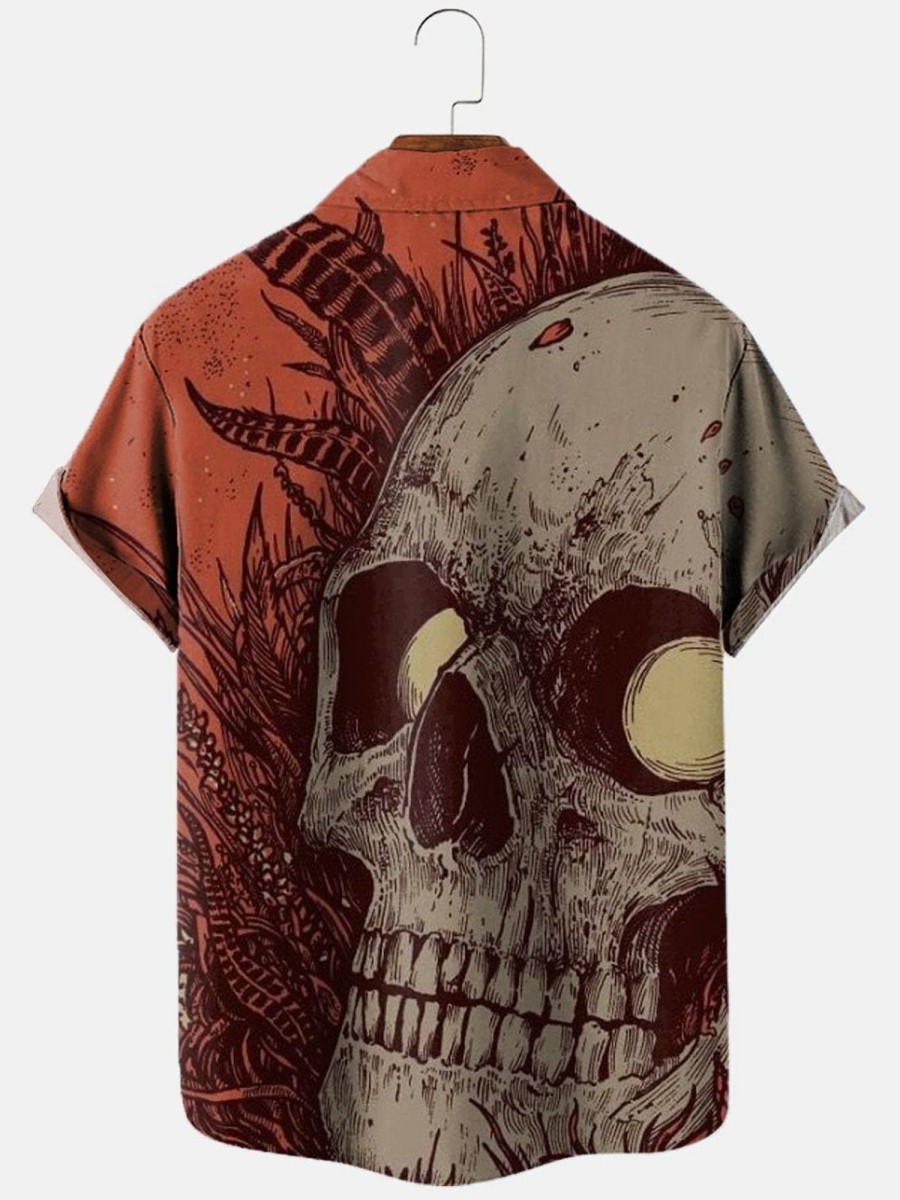 Men HLJ Shirts | Men'S Character Skull Art Short Sleeve Shirt Orange