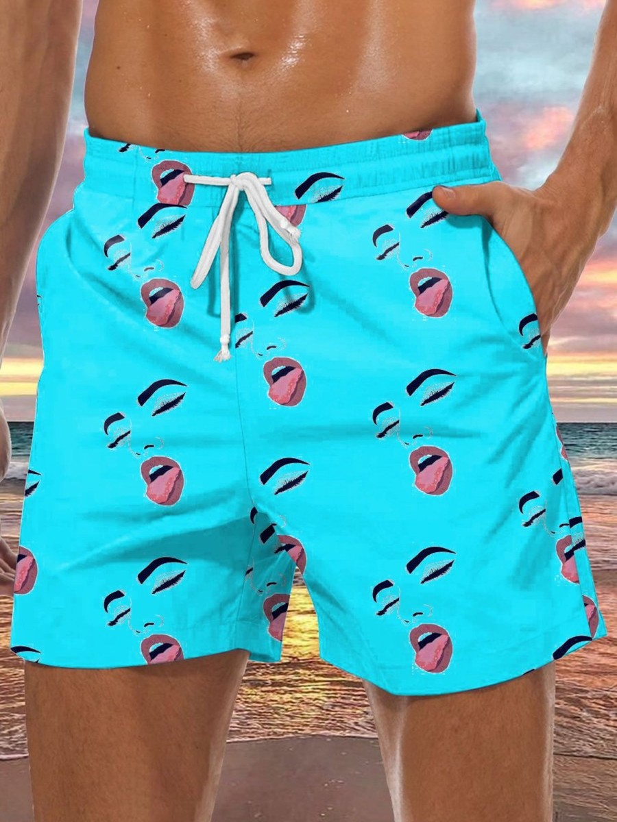 Men GYJ Shorts | Women'S Facial Expression Print Casual Shorts Blue