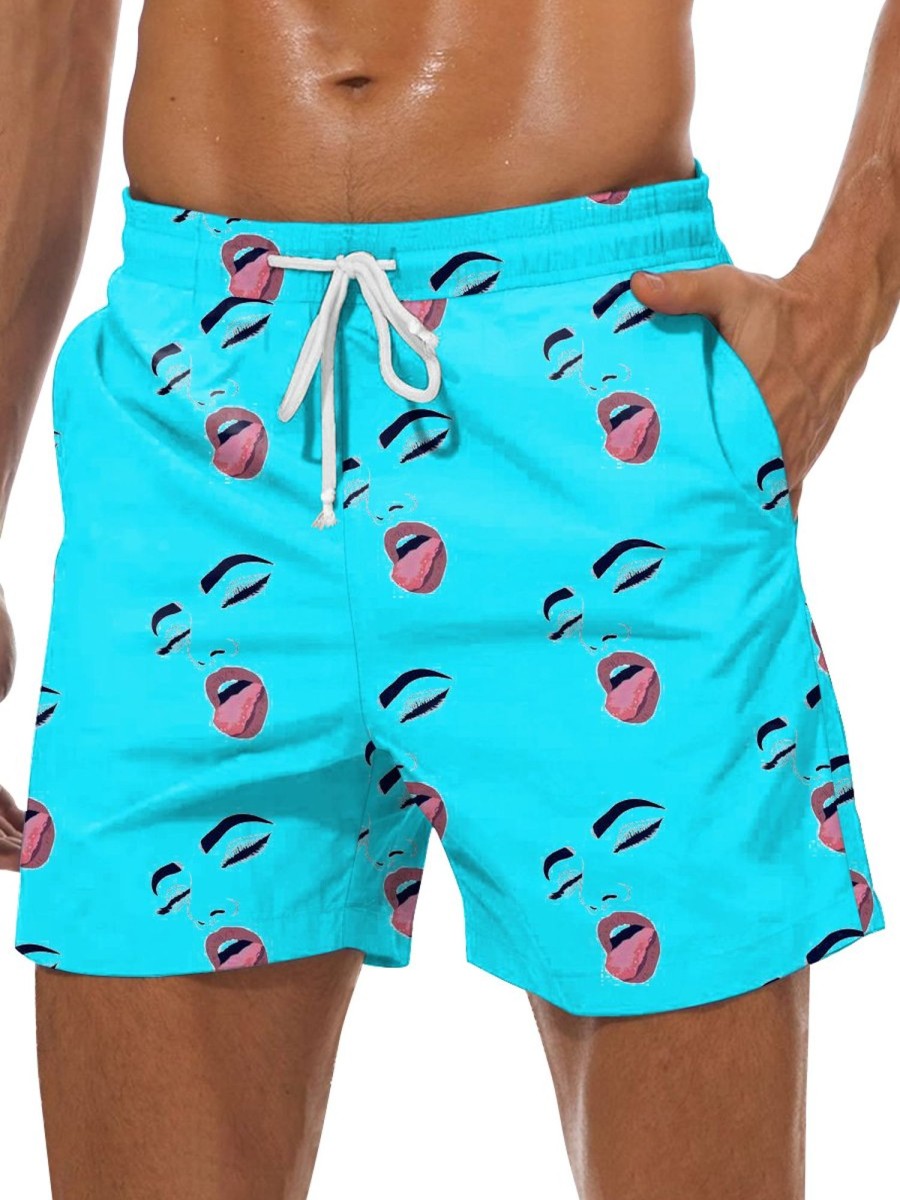 Men GYJ Shorts | Women'S Facial Expression Print Casual Shorts Blue