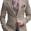 Men DJ Jacket | Lapel Multi-Pocket Single-Breasted Vintage Herringbone Blazer Photo Color