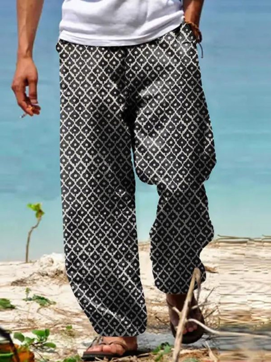 Men DJ Bottoms | Vintage Argyle Print Relaxed Pocket Pants Photo Color