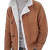 Men DJ Jacket | Solid Color Suede And Fleece Warm Double Pocket Lapel Jacket Brown