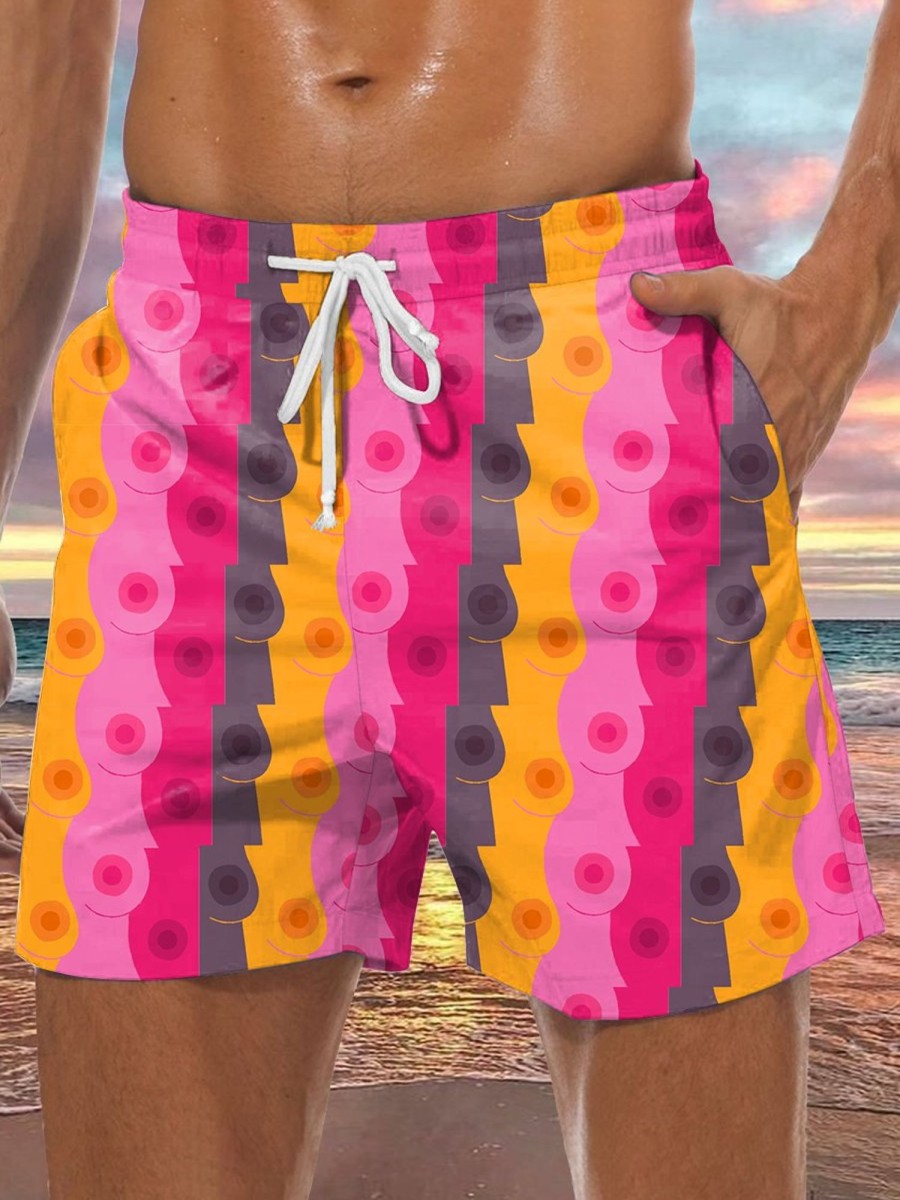 Men GYJ Shorts | Ladies Chest Print Hawaiian Lounge Shorts Pink