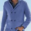 Men DJ Cardigan | Vintage Solid Double Breasted Pocket Lapel Knit Cardigan Blue