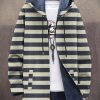 Men DJ Print Jacket | Vintage Stripe Print Two-Pocket Fleece Insulated Jacket Photo Color