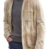 Men DJ Jacket | Lapel 3-Pocket Single-Breasted Suede Casual Blazer Khaki