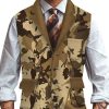 Men DJ Vest | Retro Camouflage Graffiti Print Three-Pocket Lapel Casual Suit Vest Khaki